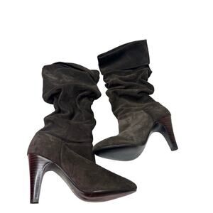 Jones New York Size 9 Brown Chic Slouchy Suede Knee High Heel Boots Fall Winter